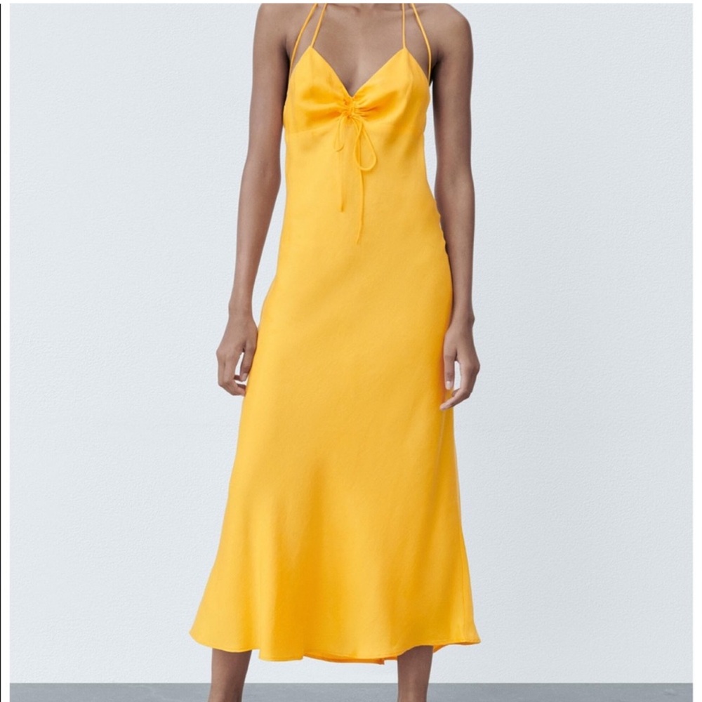 Yellow halter midi dress